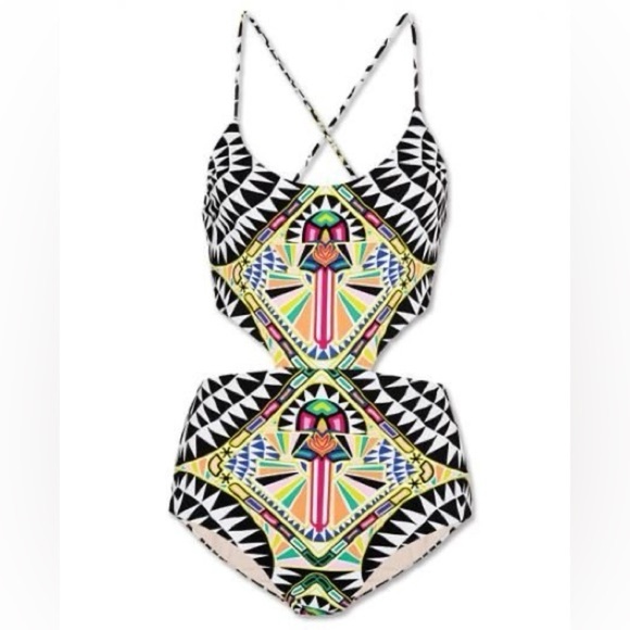 Mara Hoffman Cosmic Fountain Lace Up Cut Out One Piece Swimsuit Bathing Suit - Picture 4 of 15
